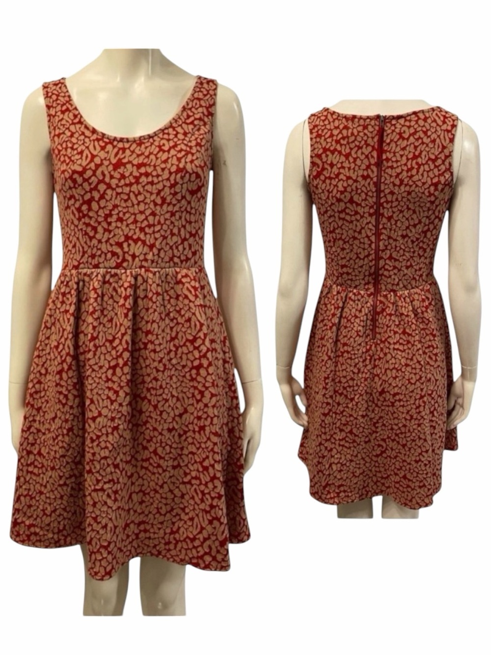 ~MAEVE Red and Beige Textured Dress, Small.